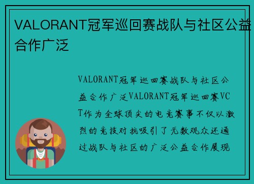 VALORANT冠军巡回赛战队与社区公益合作广泛