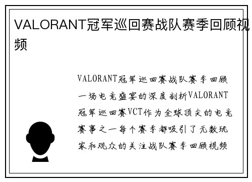 VALORANT冠军巡回赛战队赛季回顾视频
