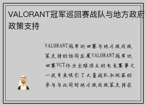 VALORANT冠军巡回赛战队与地方政府政策支持