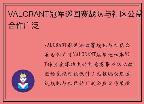 VALORANT冠军巡回赛战队与社区公益合作广泛