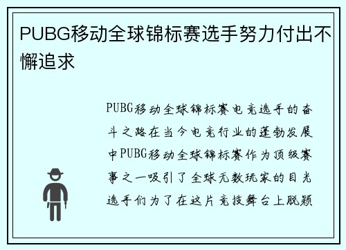 PUBG移动全球锦标赛选手努力付出不懈追求